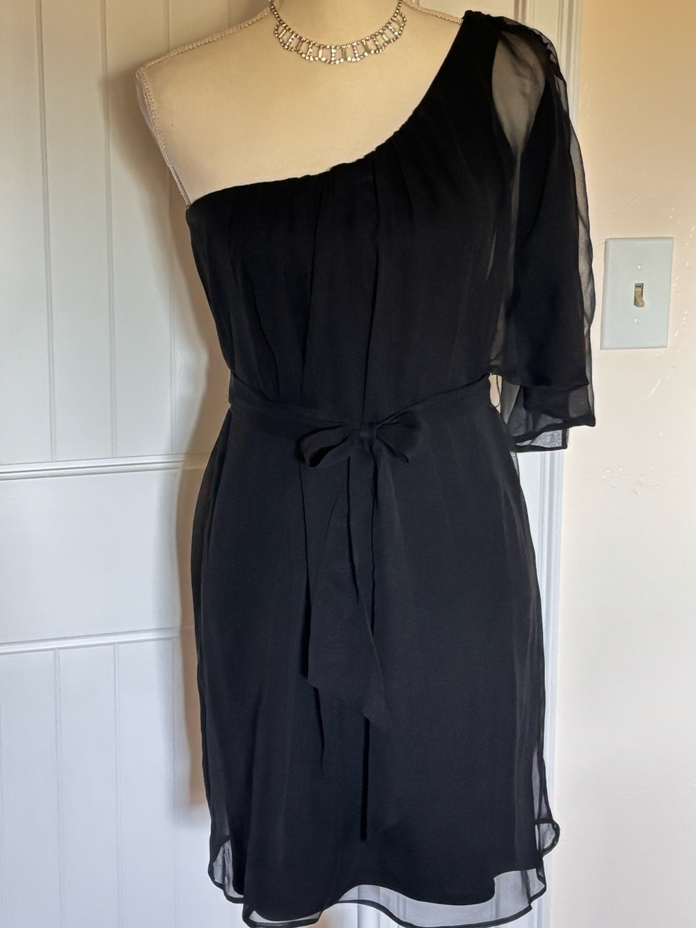 Abi Ferrin Black One Shoulder Silk Chiffon Dress Sz S Cocktail Party Mini Dress